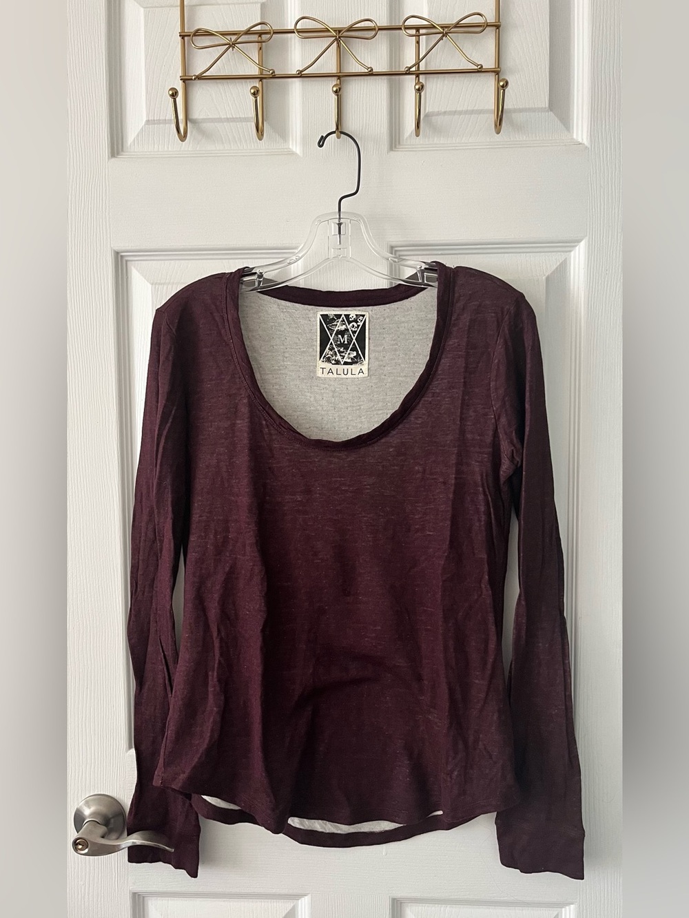 Talula Deep Wine Scoop Neck Long Sleeve Top